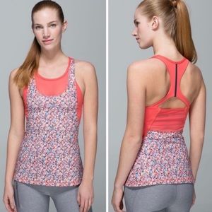 Lululemon Mesh With Me Tank Top Floral Orange Built in Bra Prism Petal Flowers 6